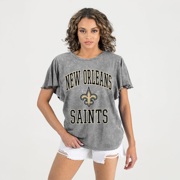 Gameday Couture NEW ORLEANS SAINTS VICTORY MODE FLUTTER SLEEVE TEE IN GREY