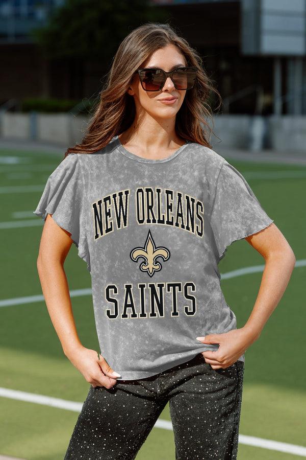 gameday couture NEW ORLEANS SAINTS VICTORY MODE FLUTTER SLEEVE TEE IN GREY