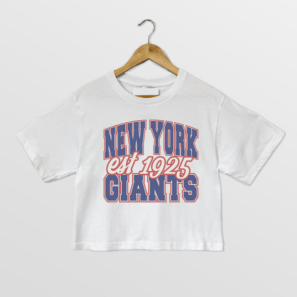 gameday couture NEW YORK GIANTS DEEP ROOTS BOXY FIT CROPPED TEE