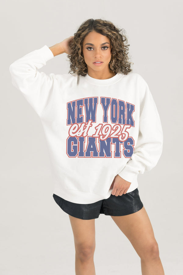 Gameday Couture NEW YORK GIANTS FADED FORMATION PREMIUM FLEECE CREWNECK PULLOVER