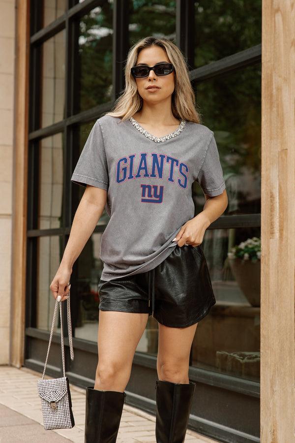 Gameday Couture NEW YORK GIANTS ICONIC EDGE RHINESTONE TRIM V-NECK TEE