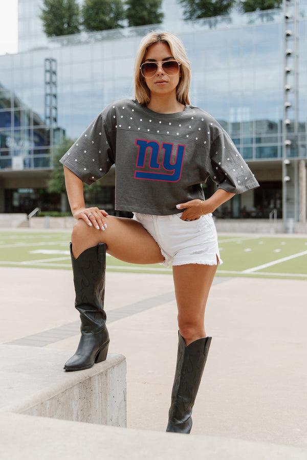 Gameday Couture NEW YORK GIANTS Making Moves Rhinestone Crop Tee With Yoke