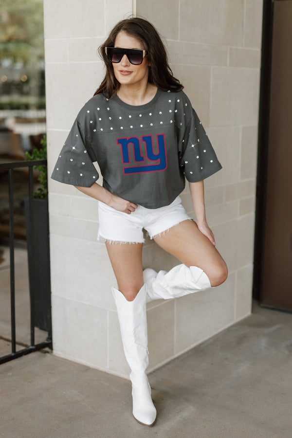 Gameday Couture NEW YORK GIANTS Making Moves Rhinestone Crop Tee With Yoke