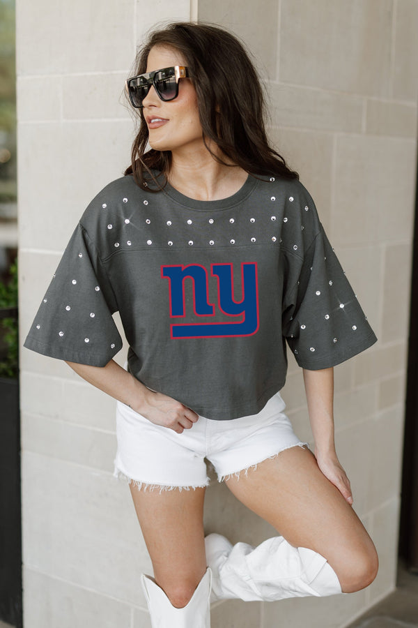 Gameday Couture NEW YORK GIANTS Making Moves Rhinestone Crop Tee With Yoke