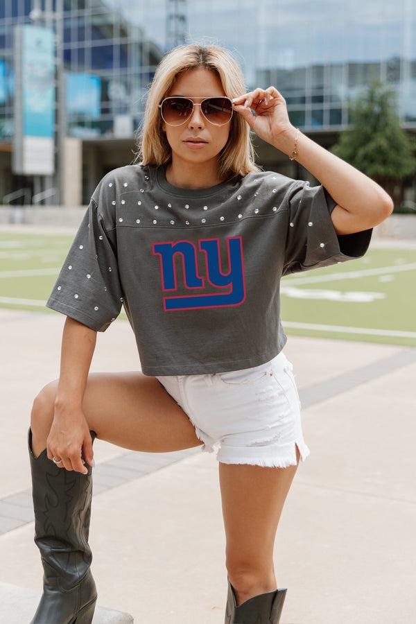 gameday couture NEW YORK GIANTS Making Moves Rhinestone Crop Tee With Yoke