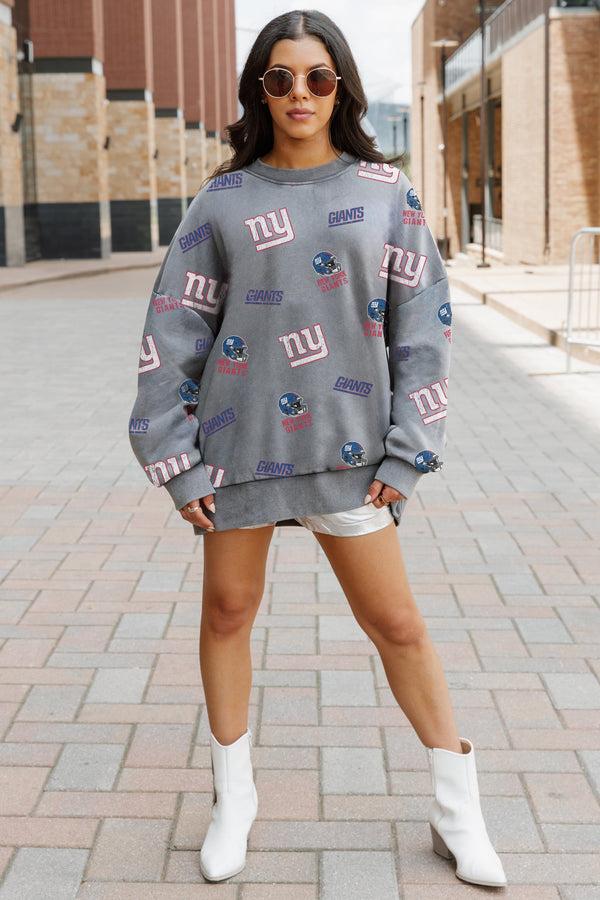 gameday couture NEW YORK GIANTS Playback Vintage-Wash Oversized Fleece Crew