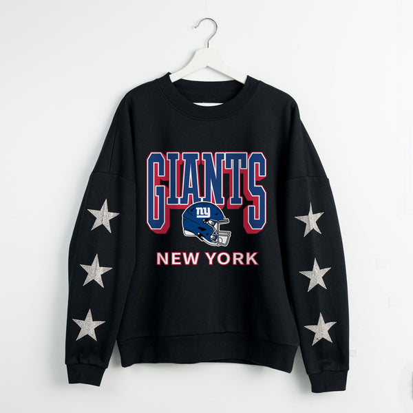 gameday couture NEW YORK GIANTS PURE VICTORY STAR EMBELLISHED CREW SWEATSHIRT