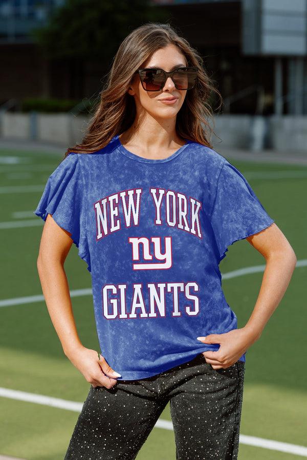 gameday couture NEW YORK GIANTS VICTORY MODE FLUTTER SLEEVE TEE IN ROYAL