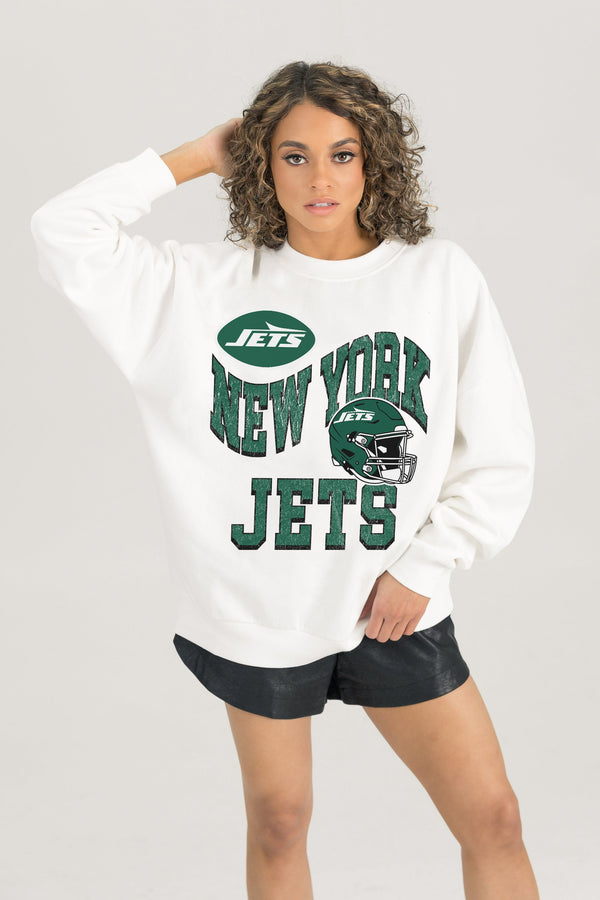 Gameday Couture NEW YORK JETS HARD EARNED PREMIUM FLEECE CREWNECK PULLOVER