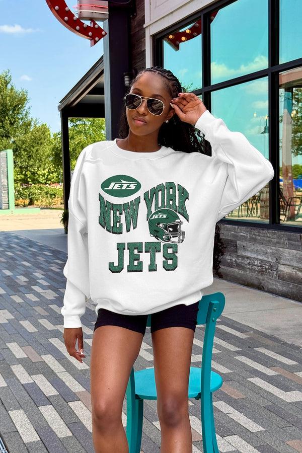 Gameday Couture NEW YORK JETS HARD EARNED PREMIUM FLEECE CREWNECK PULLOVER