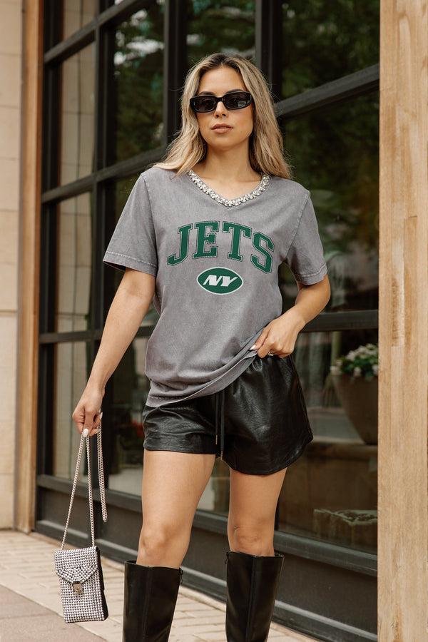 Gameday Couture NEW YORK JETS ICONIC EDGE RHINESTONE TRIM V-NECK TEE