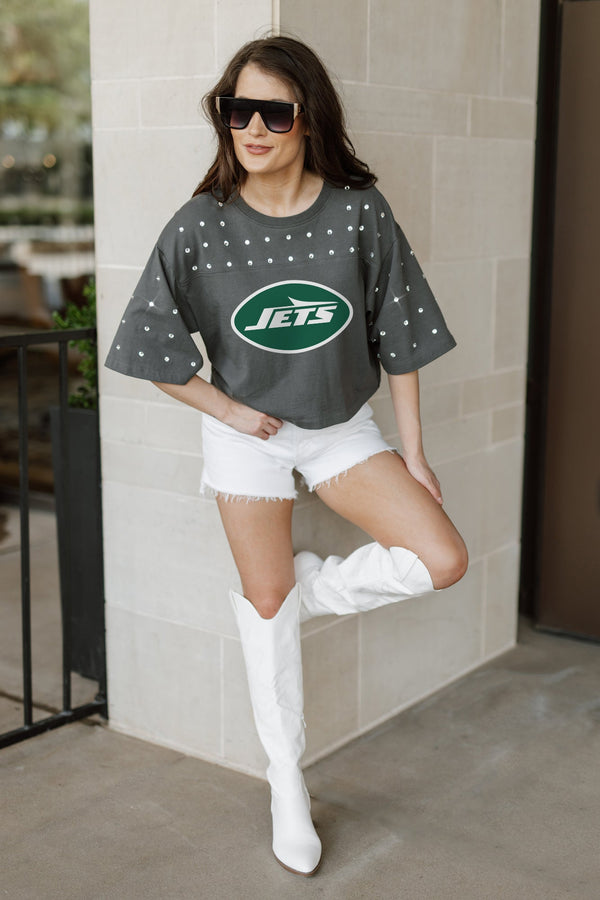 Gameday Couture NEW YORK JETS Making Moves Rhinestone Crop Tee With Yoke