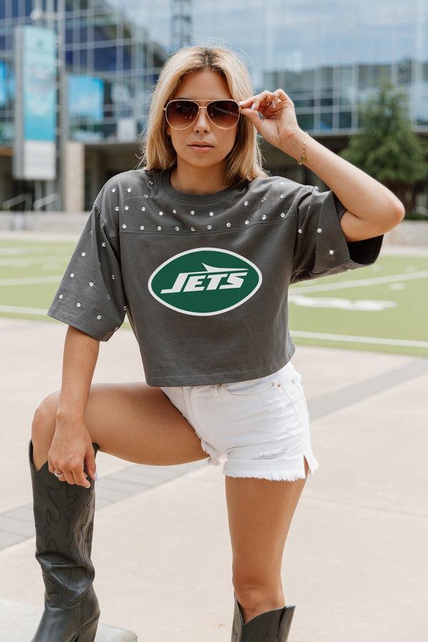 gameday couture NEW YORK JETS Making Moves Rhinestone Crop Tee With Yoke