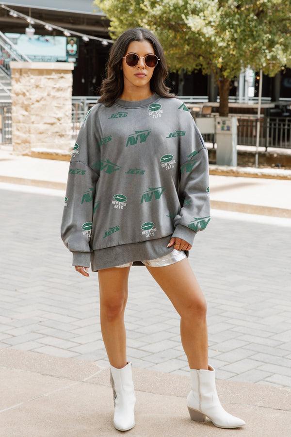 Gameday Couture NEW YORK JETS Playback Vintage-Wash Oversized Fleece Crew