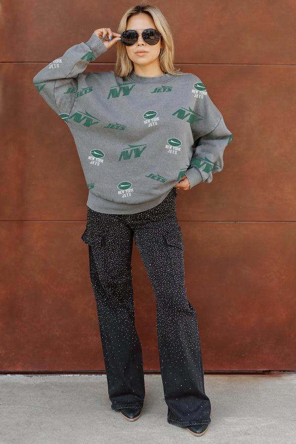 Gameday Couture NEW YORK JETS Playback Vintage-Wash Oversized Fleece Crew