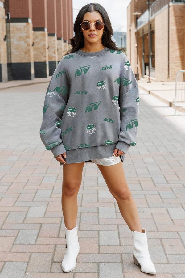 gameday couture NEW YORK JETS Playback Vintage-Wash Oversized Fleece Crew