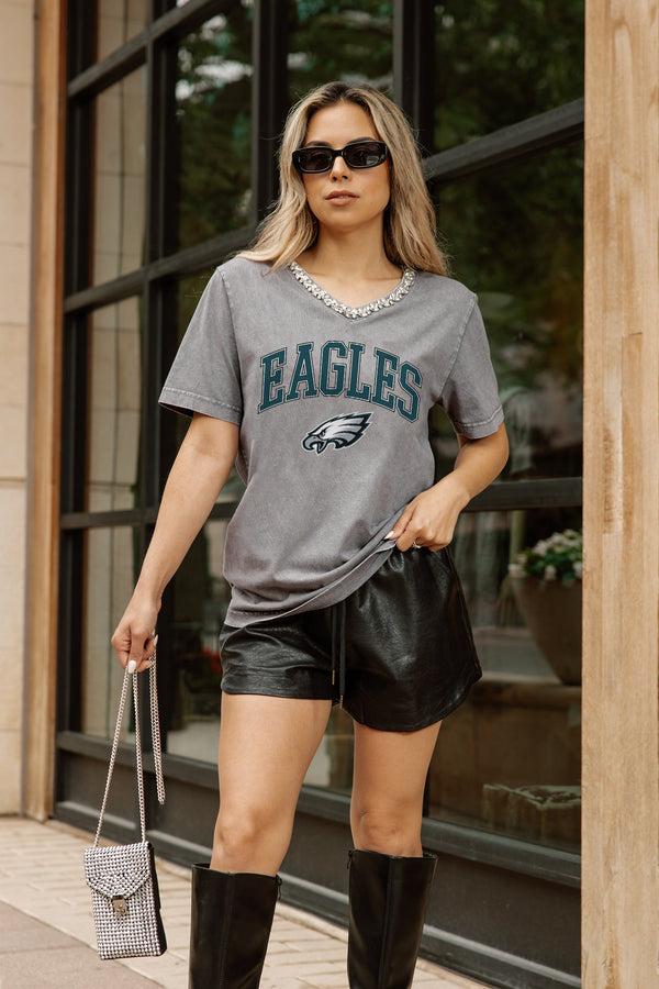 Gameday Couture PHILADELPHIA EAGLES ICONIC EDGE RHINESTONE TRIM V-NECK TEE