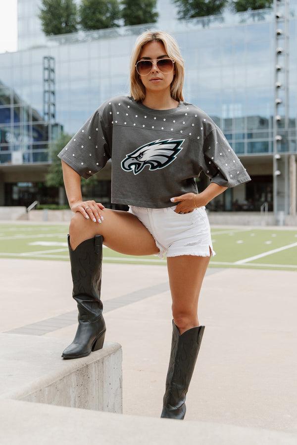 Gameday Couture PHILADELPHIA EAGLES Making Moves Rhinestone Crop Tee With Yoke