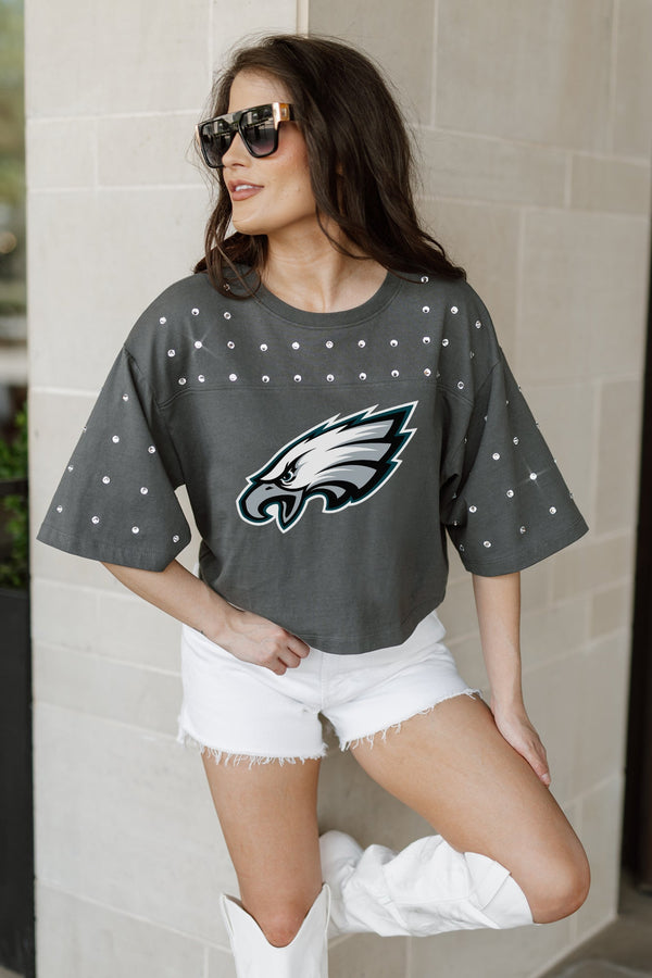 Gameday Couture PHILADELPHIA EAGLES Making Moves Rhinestone Crop Tee With Yoke