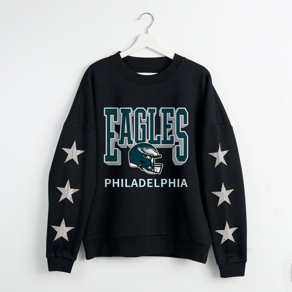 gameday couture PHILADELPHIA EAGLES PURE VICTORY STAR EMBELLISHED CREW SWEATSHIRT