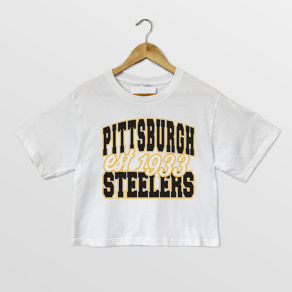 gameday couture PITTSBURGH STEELERS DEEP ROOTS BOXY FIT CROPPED TEE