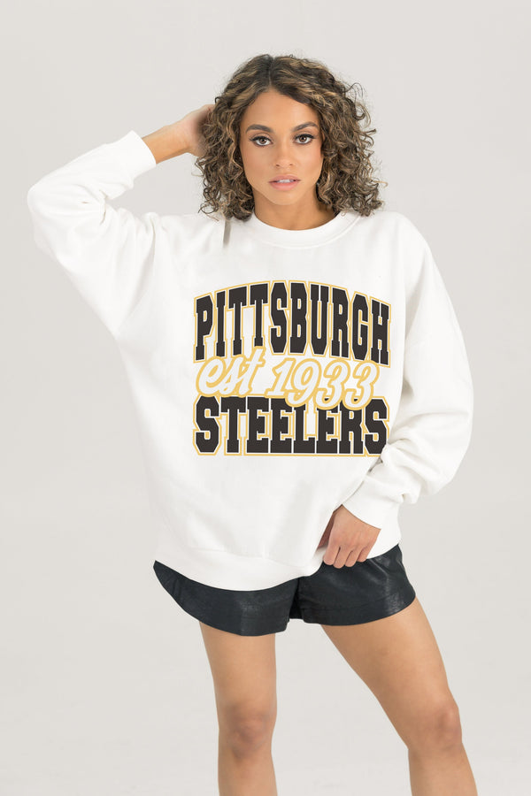 Gameday Couture PITTSBURGH STEELERS FADED FORMATION PREMIUM FLEECE CREWNECK PULLOVER