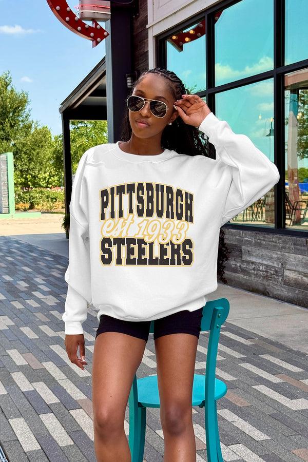 Gameday Couture PITTSBURGH STEELERS FADED FORMATION PREMIUM FLEECE CREWNECK PULLOVER