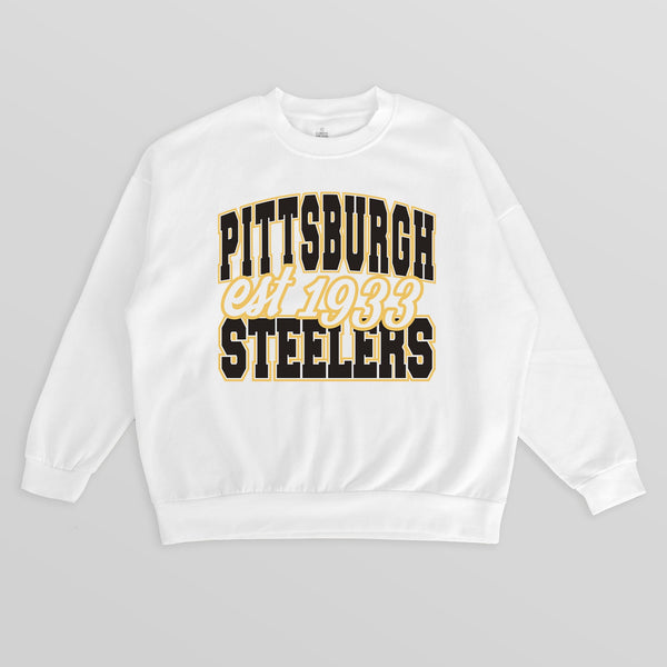 gameday couture PITTSBURGH STEELERS FADED FORMATION PREMIUM FLEECE CREWNECK PULLOVER