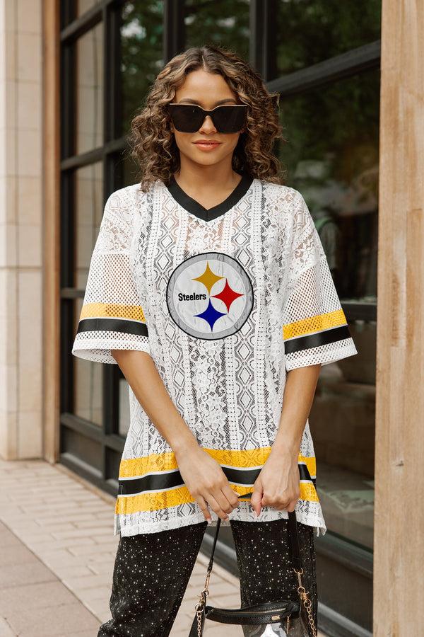 Gameday Couture PITTSBURGH STEELERS HIGH NOTE LACE FASHION TOP