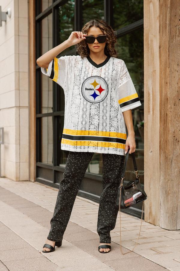 Gameday Couture PITTSBURGH STEELERS HIGH NOTE LACE FASHION TOP