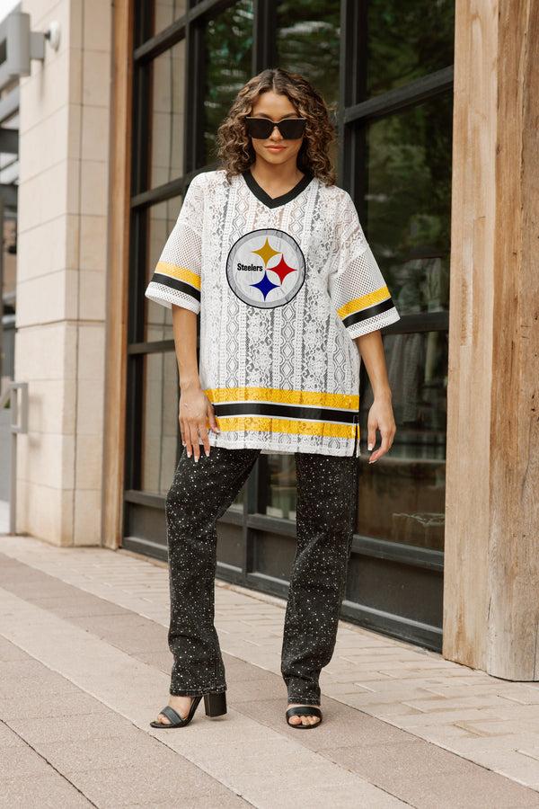 gameday couture PITTSBURGH STEELERS HIGH NOTE LACE FASHION TOP