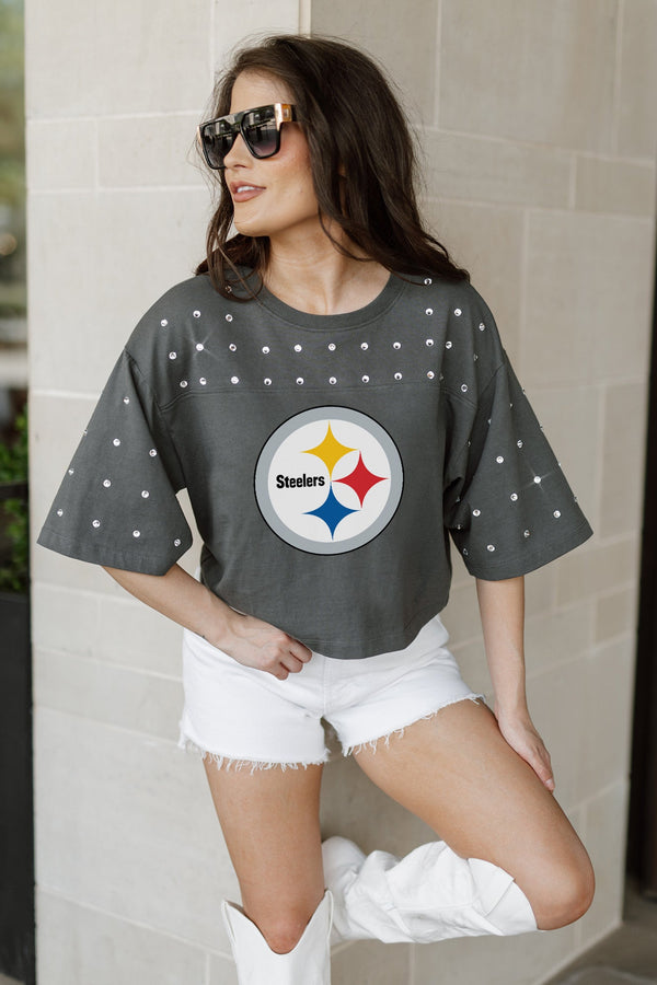 Gameday Couture PITTSBURGH STEELERS Making Moves Rhinestone Crop Tee With Yoke