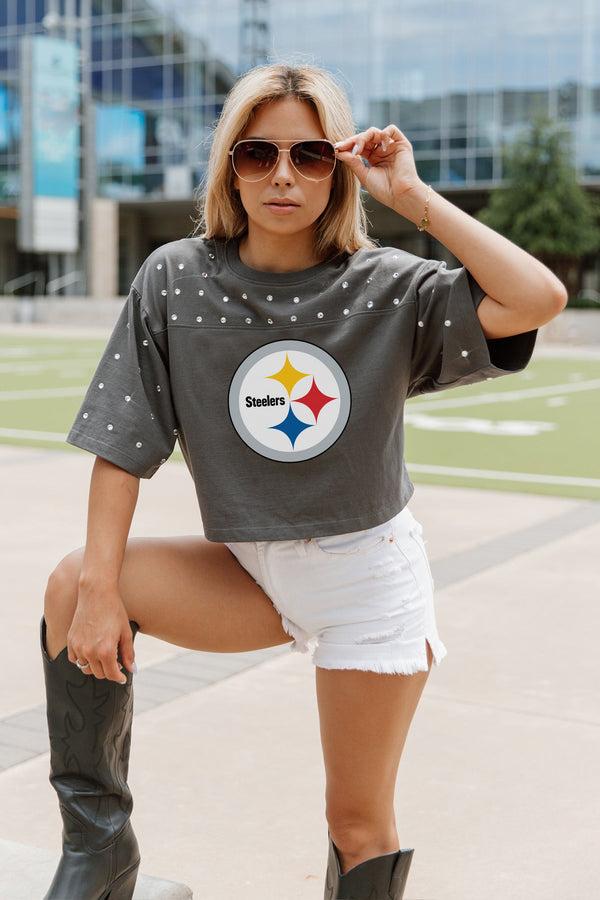 gameday couture PITTSBURGH STEELERS Making Moves Rhinestone Crop Tee With Yoke