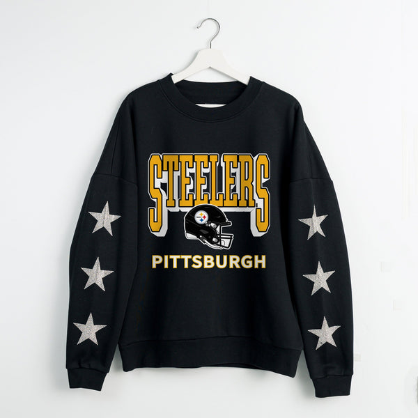 gameday couture PITTSBURGH STEELERS PURE VICTORY STAR EMBELLISHED CREW SWEATSHIRT