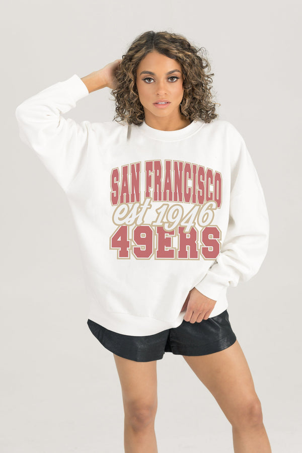 Gameday Couture SAN FRANCISCO 49ERS FADED FORMATION PREMIUM FLEECE CREWNECK PULLOVER