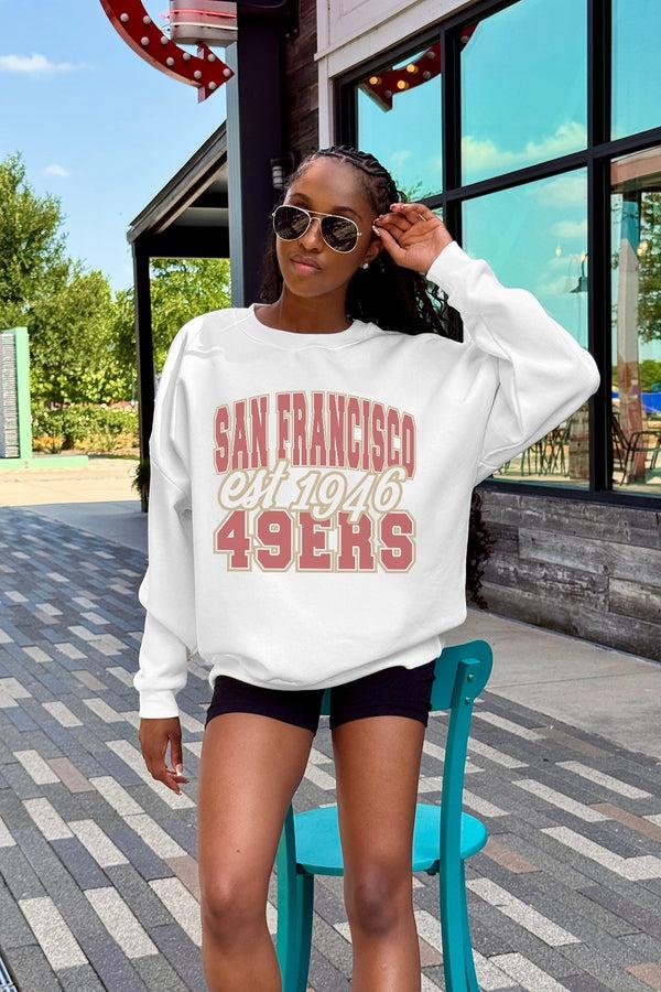 Gameday Couture SAN FRANCISCO 49ERS FADED FORMATION PREMIUM FLEECE CREWNECK PULLOVER