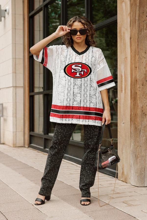 Gameday Couture SAN FRANCISCO 49ERS HIGH NOTE LACE FASHION TOP