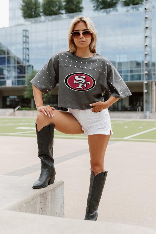 Gameday Couture SAN FRANCISCO 49ERS Making Moves Rhinestone Crop Tee With Yoke