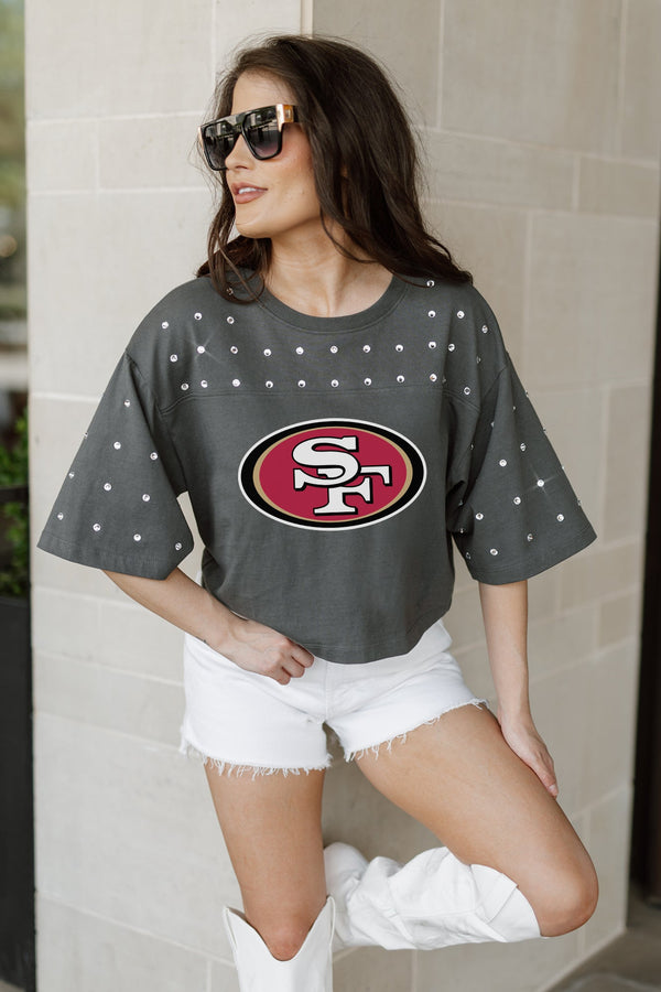 Gameday Couture SAN FRANCISCO 49ERS Making Moves Rhinestone Crop Tee With Yoke