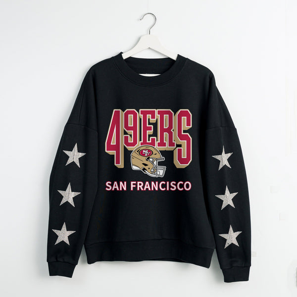 gameday couture SAN FRANCISCO 49ERS PURE VICTORY STAR EMBELLISHED CREW SWEATSHIRT