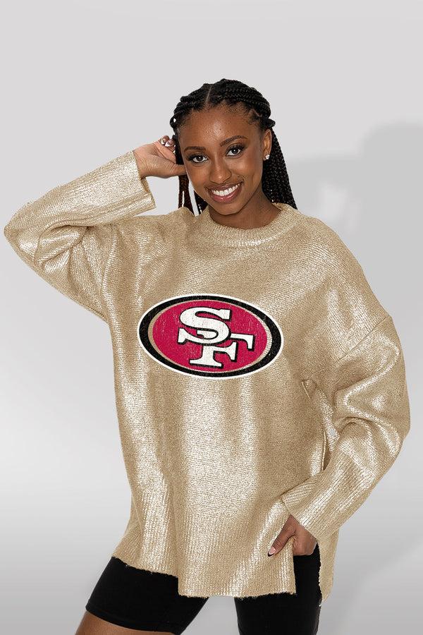 Gameday Couture SAN FRANCISCO 49ERS Shine Down Oversized Metallic Sweater