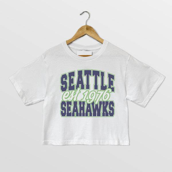 gameday couture SEATTLE SEAHAWKS DEEP ROOTS BOXY FIT CROPPED TEE
