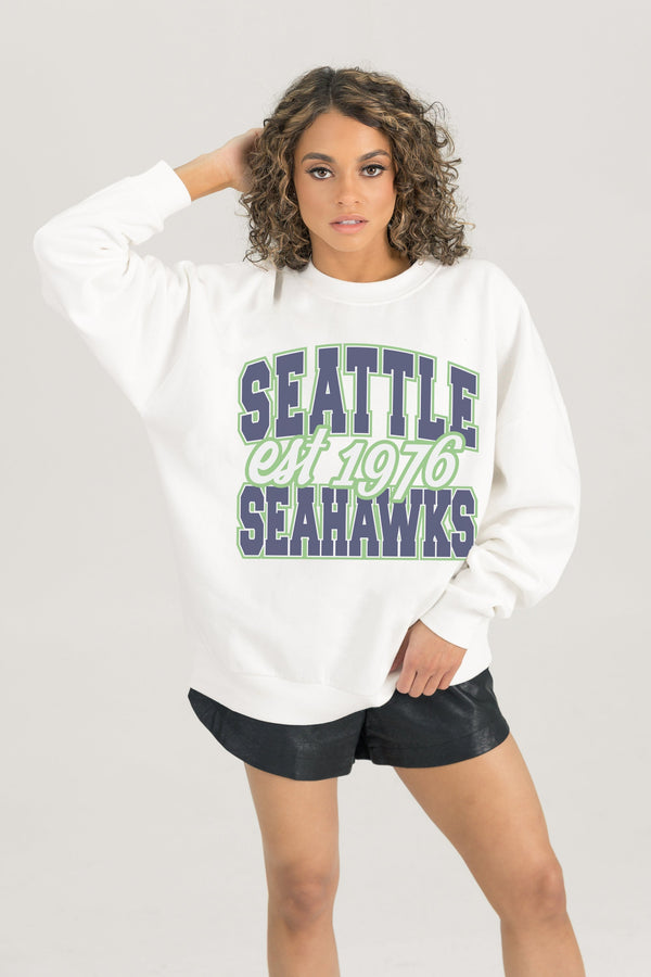 Gameday Couture SEATTLE SEAHAWKS FADED FORMATION PREMIUM FLEECE CREWNECK PULLOVER