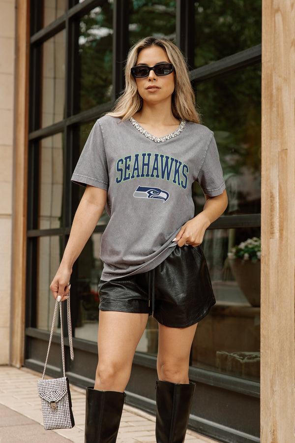 Gameday Couture SEATTLE SEAHAWKS ICONIC EDGE RHINESTONE TRIM V-NECK TEE