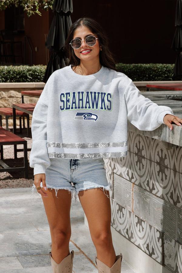 gameday couture SEATTLE SEAHAWKS Pass The Shine Long-Sleeve Metallic-Stripe Top