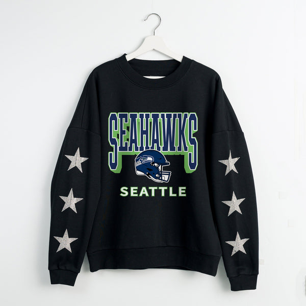 gameday couture SEATTLE SEAHAWKS PURE VICTORY STAR EMBELLISHED CREW SWEATSHIRT