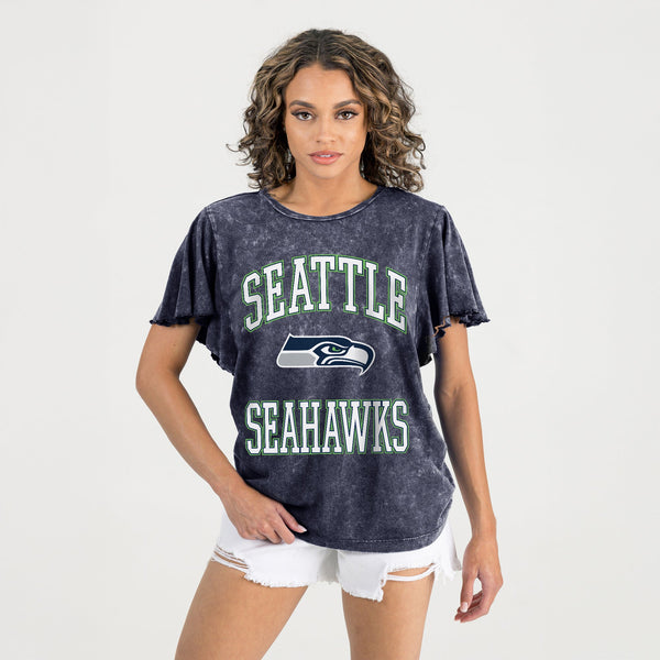 Gameday Couture SEATTLE SEAHAWKS VICTORY MODE FLUTTER SLEEVE TEE IN NAVY