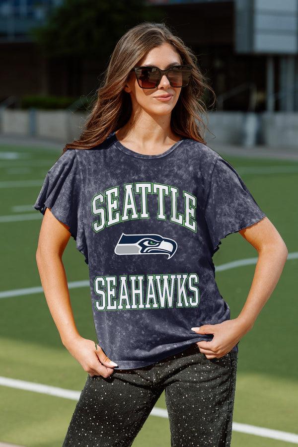 gameday couture SEATTLE SEAHAWKS VICTORY MODE FLUTTER SLEEVE TEE IN NAVY