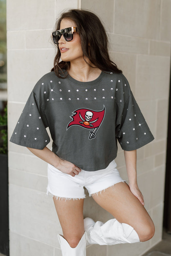 Gameday Couture TAMPA BAY BUCCANEERS Making Moves Rhinestone Crop Tee With Yoke