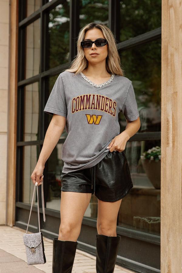 Gameday Couture WASHINGTON COMMANDERS ICONIC EDGE RHINESTONE TRIM V-NECK TEE